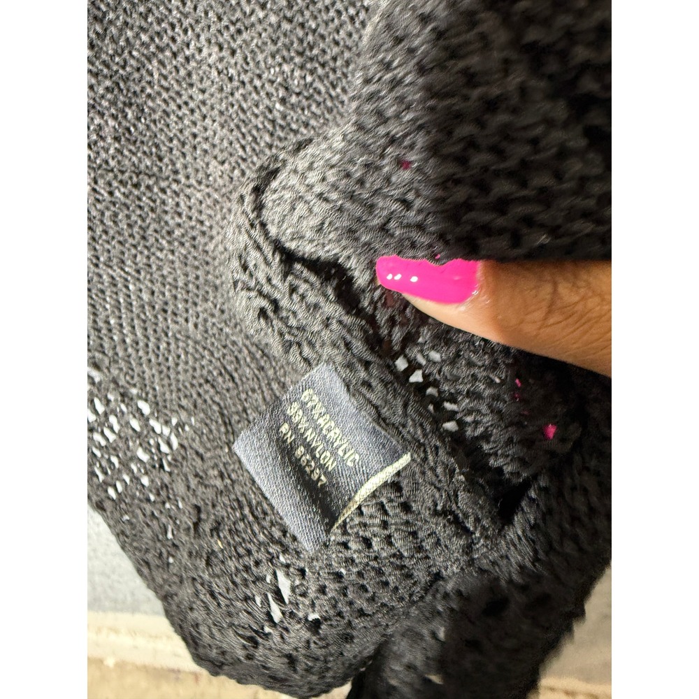 BCBGMAXAZRIA Black Longline Cardigan Pointelle Lace Knit Button Front Women L - Picture 4 of 8
